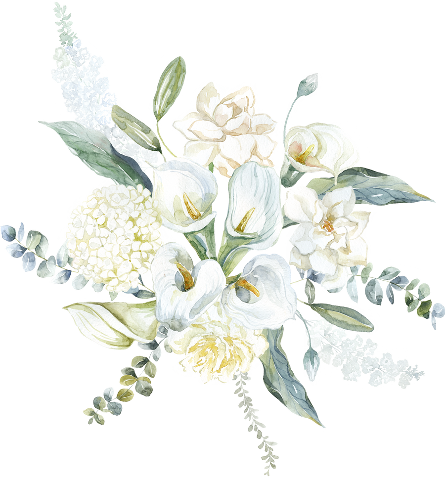 Watercolor Bouquet with White Flowers and Greenery.